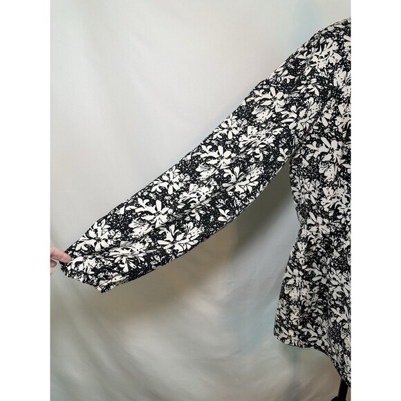 Entro Black Cream Floral Balloon Long Sleeve Button Up Blouse Modest Women LARGE - Picture 5 of 11